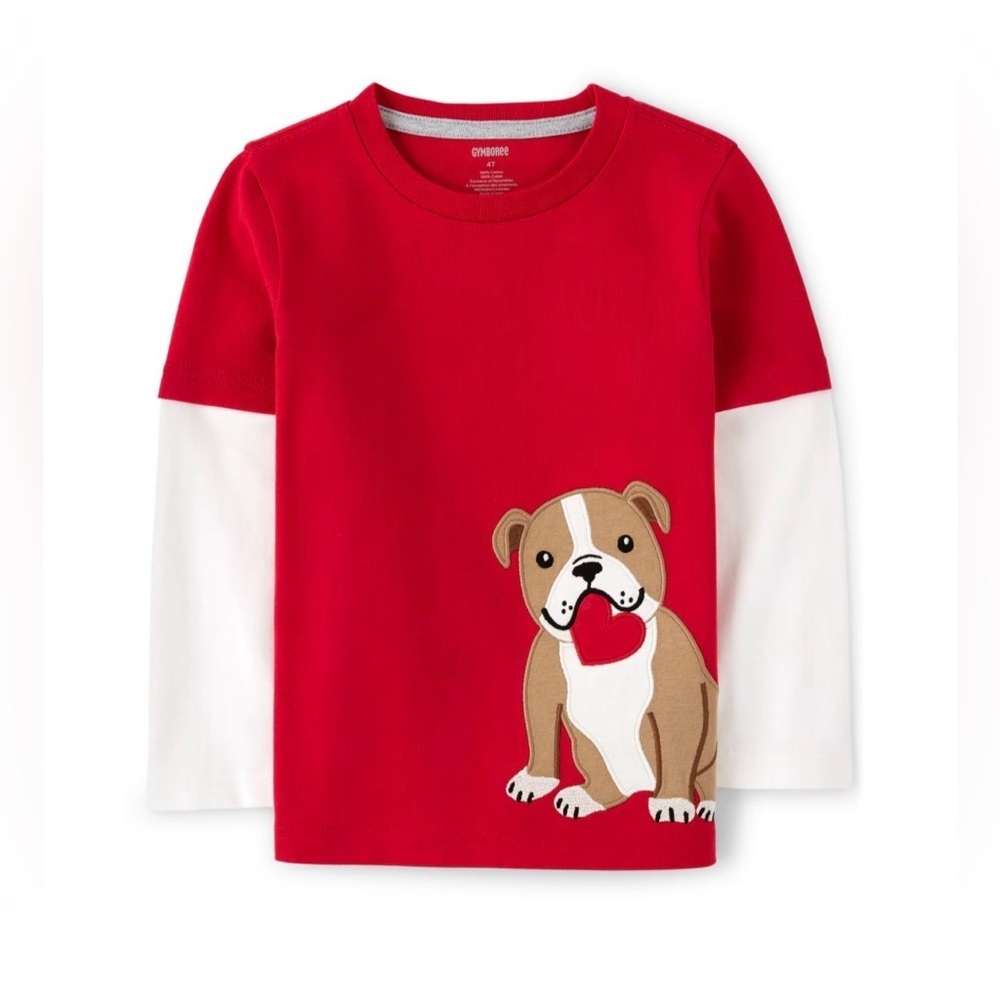 Gymboree Boys Embroidered Dog Layered Top - Valentine Cutie